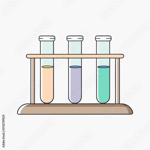 Test tubes with colorful liquids in a rack