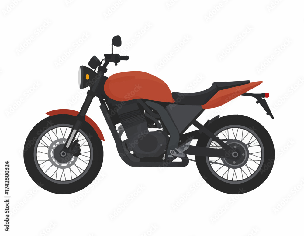 Fototapeta premium Side view of a red and black electric motorcycle with a minimalist design on a white background.