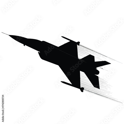 Sleek military fighter jet silhouette vector illustration for aerospace and defense projects vector