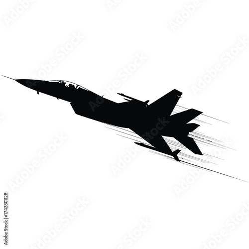 Bold silhouette vector illustration of a modern military fighter jet in flight vector