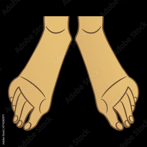 Two standing bare human feet. On black background.