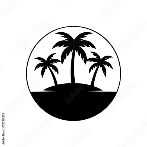 Three palm trees in a circle frame on transparent background