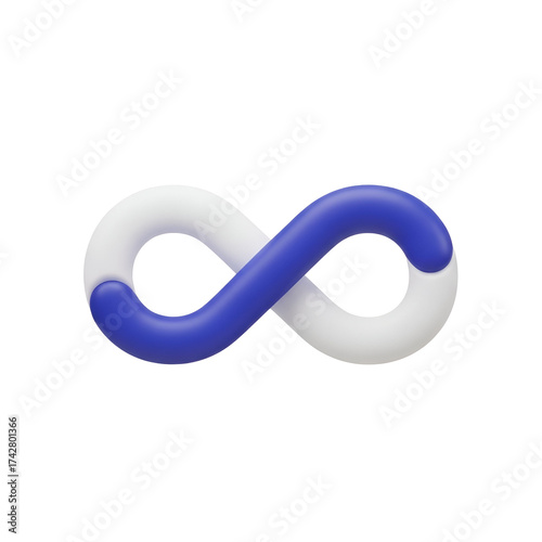 3d icon of stylized infinity symbol in white and blue, isolated on transparent background