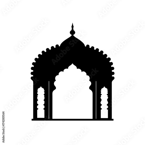 Silhouette of an ornate archway on transparent background