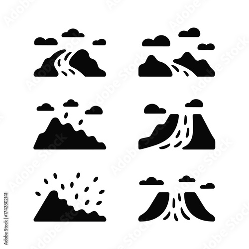 Set of 6 vector icons illustrating different natural disasters scalable eps format vector