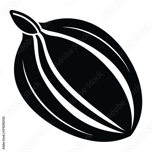 Simplified black and white icon shows a cardamom pod with curved lines
