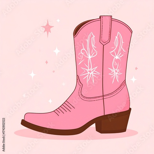Illustrative graphic of a pink western boot with white floral embroidery