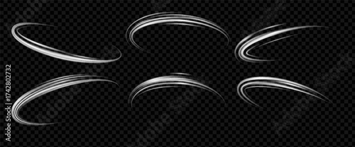 Spin effect wind and ring light on white swirl and circle background with glow. Speed line motion and sparkle circular vector with curve and twirl neon design. Shine by round spiral energy.