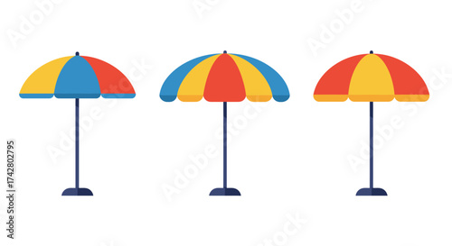 Colorful beach umbrellas displayed in a row simple vector illustration