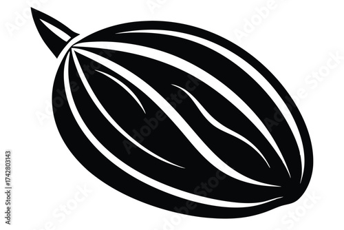 Simple presents the black oval shaped cardamom pod with linear white details