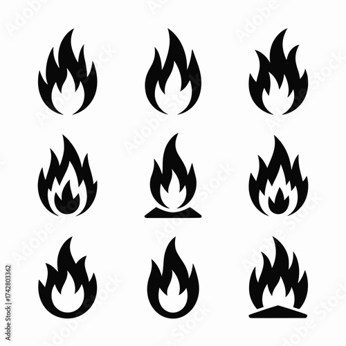 Set of nine scalable vector fire icons for diverse design projects vector