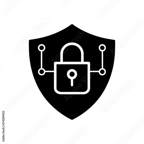 Shield with padlock and nodes