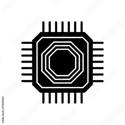 Simple black computer chip icon