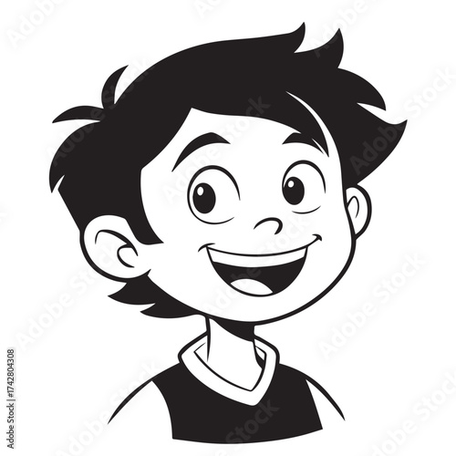 Charming illustration of a smiling boy, isolated on white background, ideal for childrens books, educational materials, or friendly character designs, conveying happiness and positivity