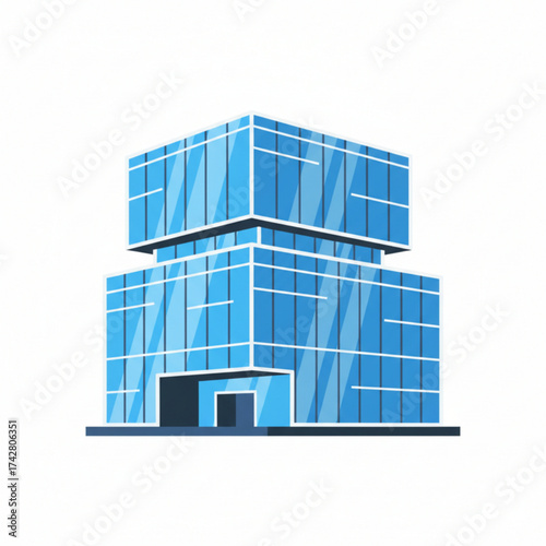 Modern glass office building with a unique stacked design and reflective blue windows, perfect for business or commercial use.