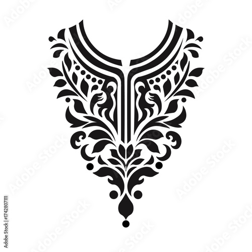 Φωτογραφία Ornamental Floral Design A classic black and white floral design element featuring elegant, curved leaves and intricate detailing