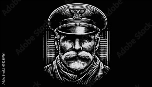 Portrait of veteran officer with cap and strong gaze