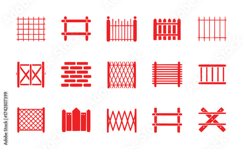 Collection of Red Fence and Gate Icons