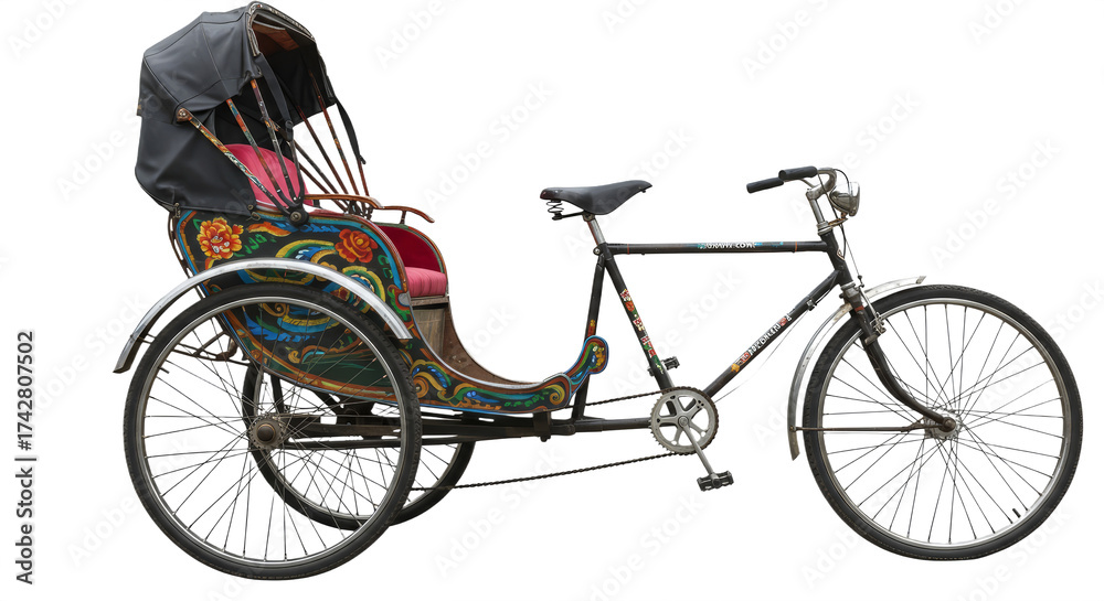 Obraz premium Pedicab or Rickshaw isolated on white transparent background, Pedicab PNG