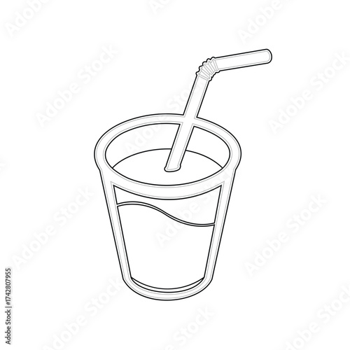 Vector art of outline of a plastic cup with straw