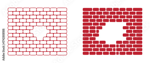 Red Brick Wall with Holes, Vector Illustration