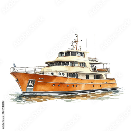 Yacht, watercolor painting vector, isolated on a white background.