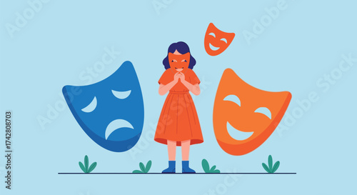 Understanding emotional masks and identity concept illustration editable vector