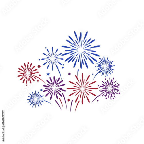 Vibrant exploding fireworks display festive celebration light show pattern background design element vector silhouette on a white background