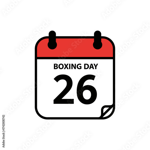 Boxing day calendar icon featuring the 26th day of december vector silhouette on a white background