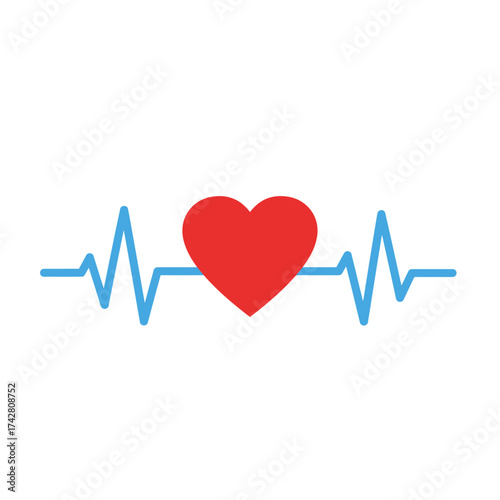 Red heart symbol integrated with blue ekg heartbeat line for medical and health concepts vector silhouette on a white background