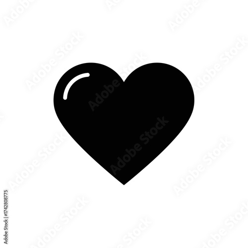 Solid black heart icon symbol of love romance valentine's day celebration amour affection vector silhouette on a white background