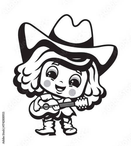 Cute cartoon illustration of a country and western singer