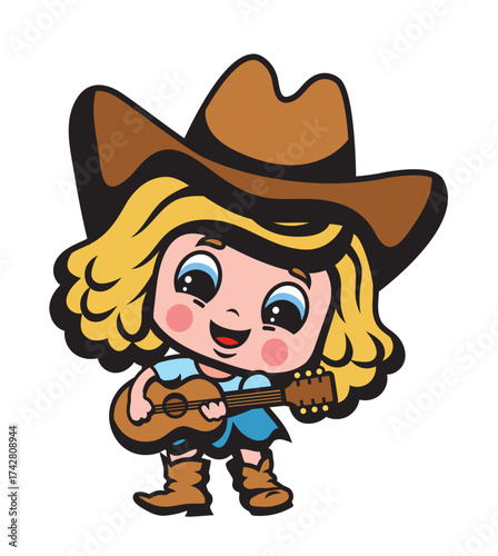 Cute cartoon illustration of a country and western singer