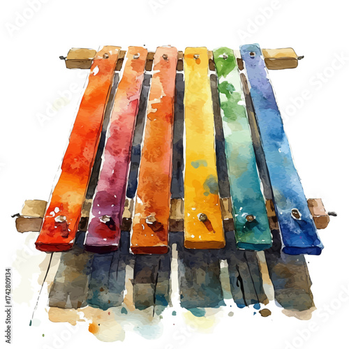 Xylophone, watercolor drawing vector, isolated on a white background.