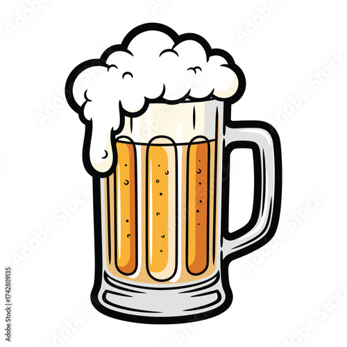 Vector art of a frothy mug of beer with condensation on the glass