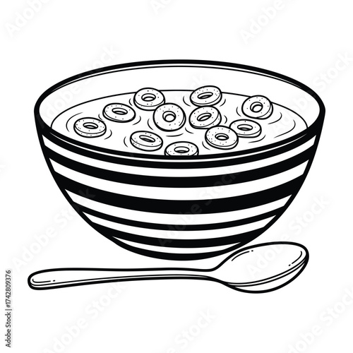 Vector art of bowl of cereal with spoon