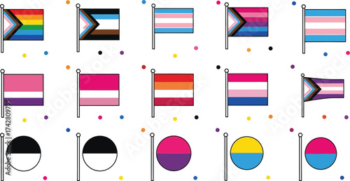 Lgbtqia pride flags diverse community representation and symbols editable vector
