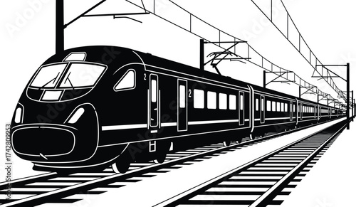 Black and white high speed train illustration vector graphic art editable vector