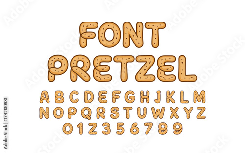 Vector art of pretzel font alphabet for bakery design