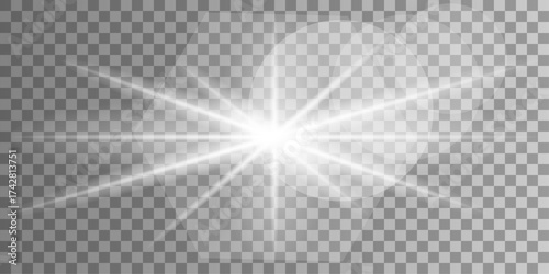 Glow white light effect set, lens flare, explosion, glitter, line, sun flash, spark and stars. Abstract special effect element design.