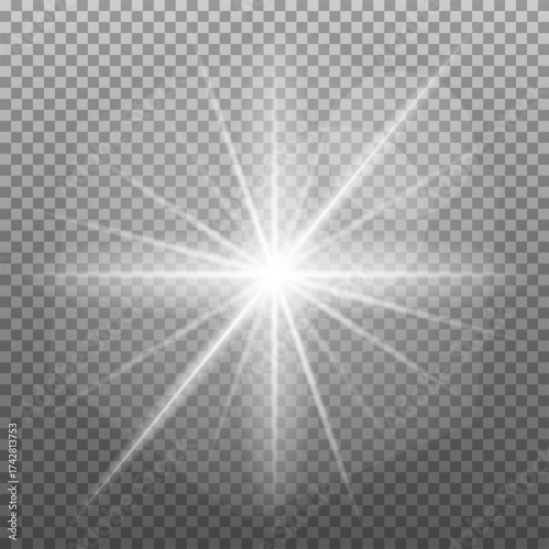 Glow white light effect set, lens flare, explosion, glitter, line, sun flash, spark and stars. Abstract special effect element design.