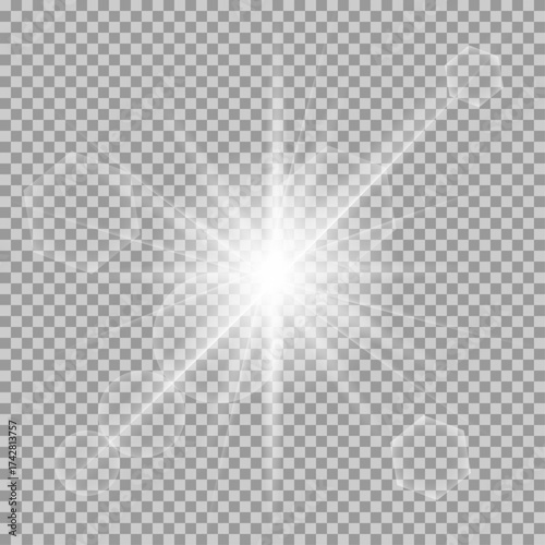 Glow white light effect set, lens flare, explosion, glitter, line, sun flash, spark and stars. Abstract special effect element design.