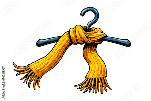 A woolen scarf with a yellow hook on a transparent background to create a fashionable concept