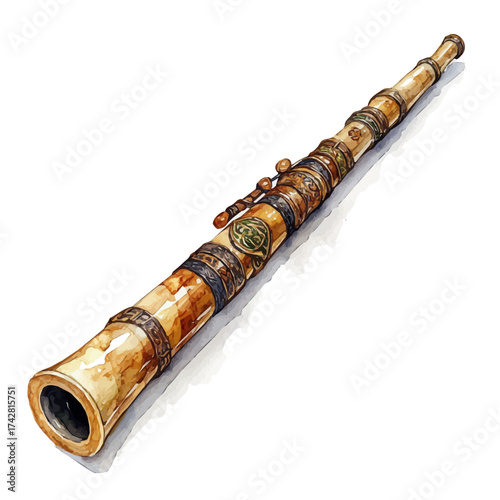 Uilleann Pipes, watercolor drawing vector, isolated on a white background.