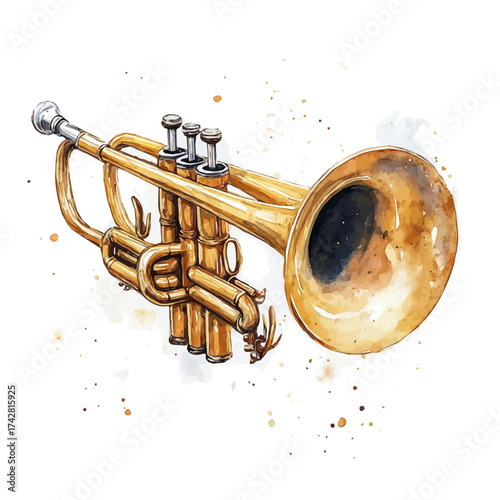 Trumpet, watercolor clipart vector, isolated on a white background.
