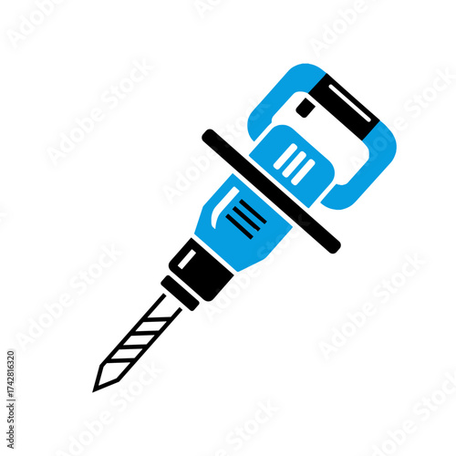 Illustration of a blue jackhammer on a transparent background for the concept of a construction tool