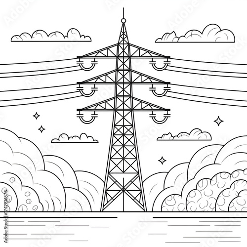 High voltage electric tower colouring page 