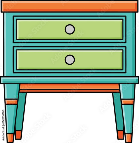 Illustration of nightstand with drawers bedroom furniture design editable vector