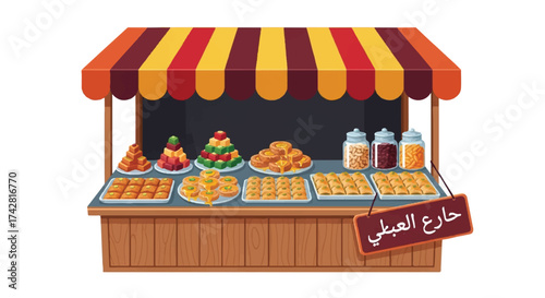 Bakery Stall with Sweets Delights, Traditional Street Food Stand