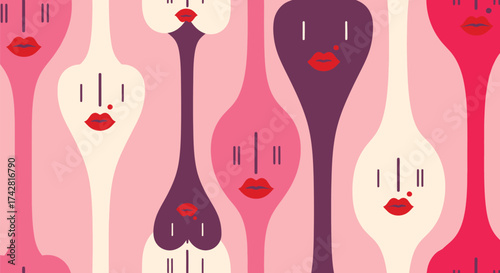 Abstract women faces art print modern minimalist feminine design editable vector
